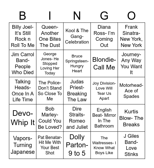 Radio Bingo Class of 1980 Bingo Card