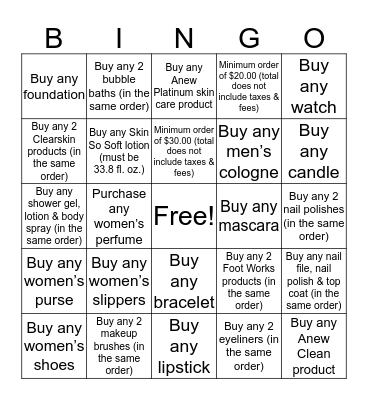AVON BINGO Card