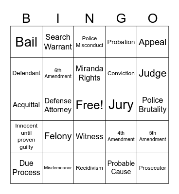 Criminal Justice Bingo Card