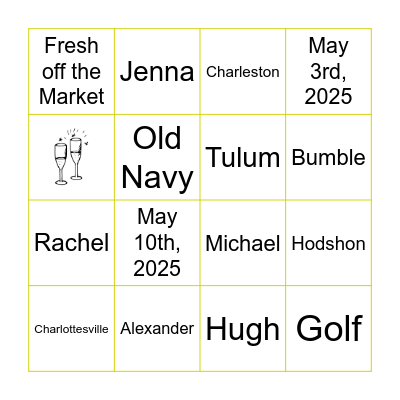 Rachel & Jenna Wedding Bingo! Bingo Card