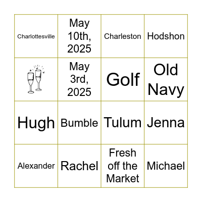 Rachel & Jenna Wedding Bingo Card