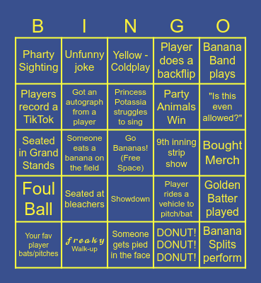 Banana Ball Bingo Card