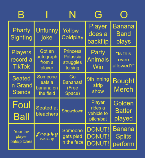 Banana Ball Bingo Card