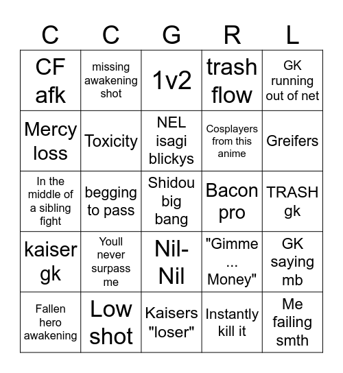 Blue Lock Rivals Bingo Card