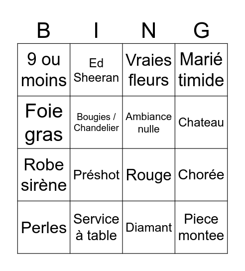 Mariage Bingo Card