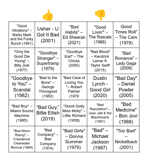 GOOD OR BAD IN THE TITLE Bingo Card