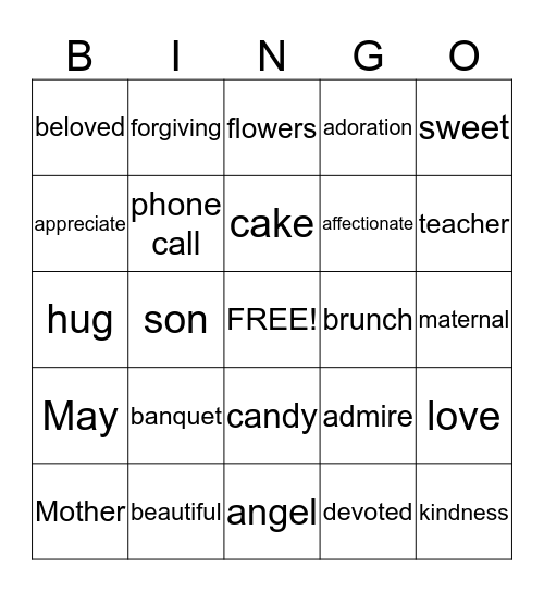 MOTHER'S DAY BINGO  Bingo Card