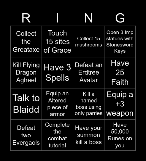 Elden Ring Bingo Card