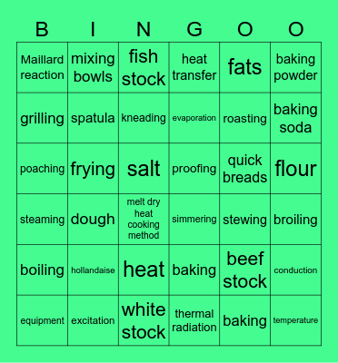 Culinary Arts Unit 4: Baking Bingo Card