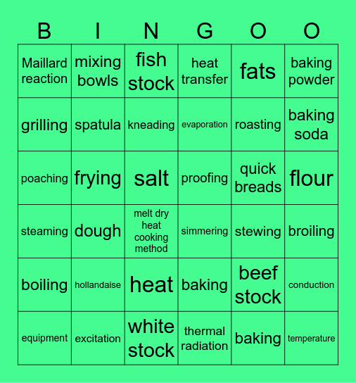 Culinary Arts Unit 4: Baking Bingo Card