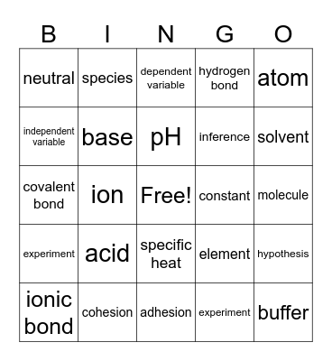 Scientific Thinking & Basic Chemistry Bingo Card