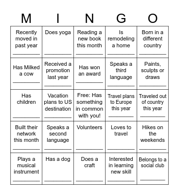 Mingle Bingo Card