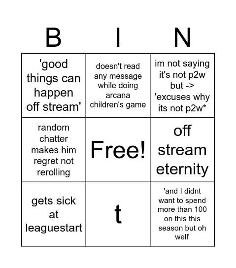 Kyth bingo Card