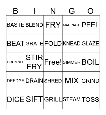 Cooking Terms BINGO Card