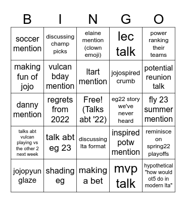 Impact/Inspired/Vulcan PROS Bingo Card
