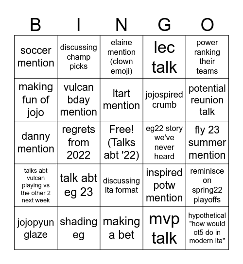 Impact/Inspired/Vulcan PROS Bingo Card