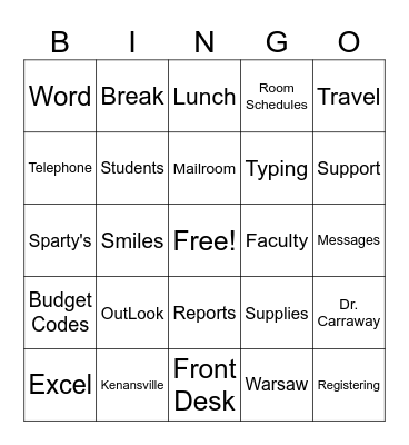JSCC Administrative Assistants Bingo Card