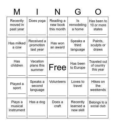 Mingle Bingo Card