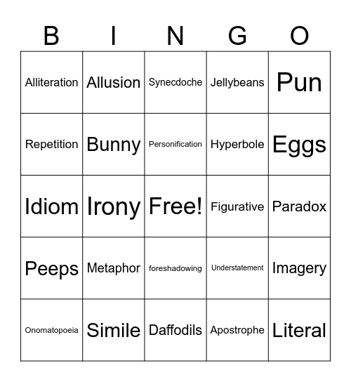 Fig Lang Bingo Card