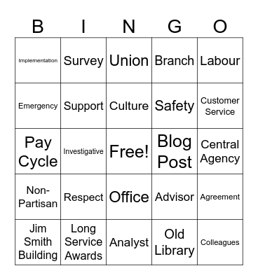 PSC All Staff Bingo Card