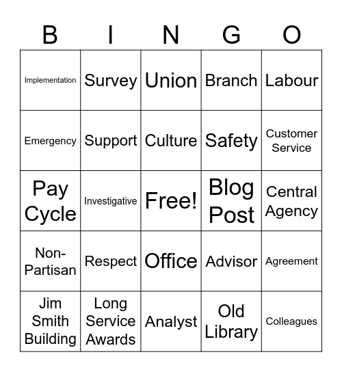 PSC All Staff Bingo Card