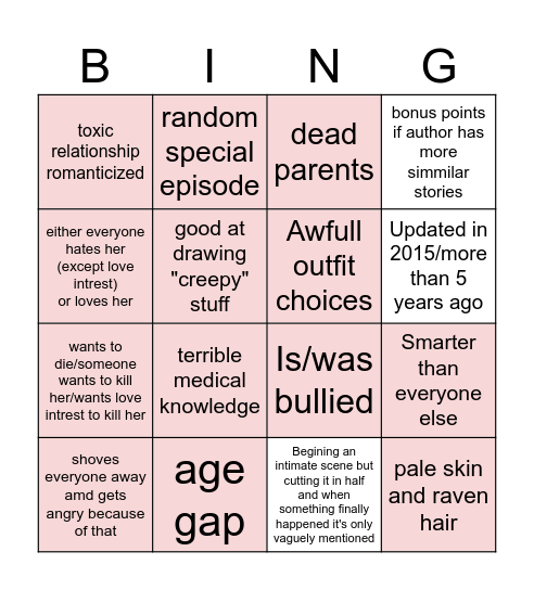 Creepypasta y/n / oc (based on polsih wattpad) Bingo Card