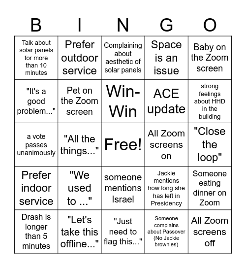 Board Meeting BINGO Card