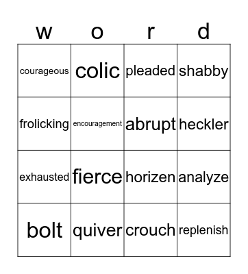 Vocabulary Bingo! Bingo Card