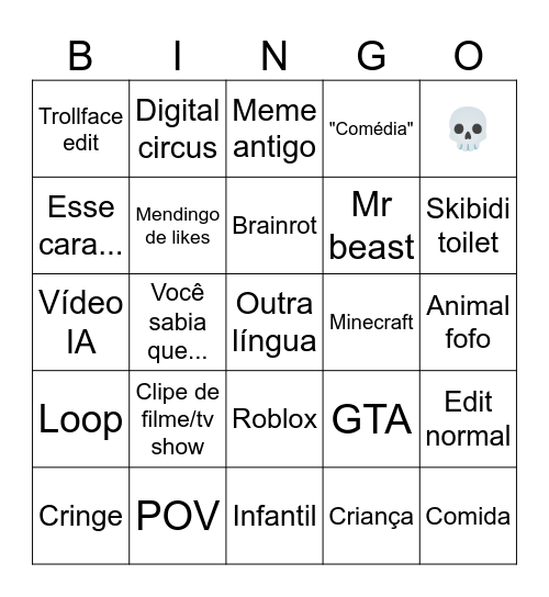 Shorts Bingo Card