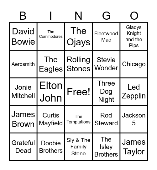 70s Hits Bingo Card