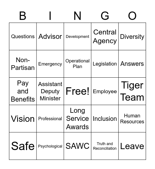 PSC- All Staff Bingo Card