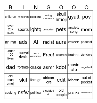 tiktok bingo Card
