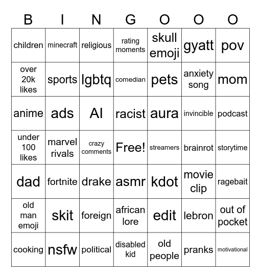 tiktok bingo Card