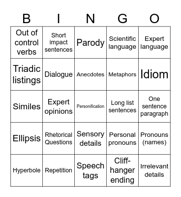 Language and structure techniques Bingo Card