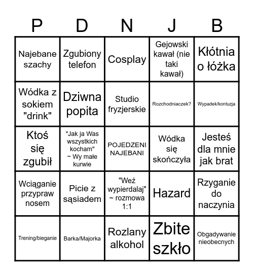 Majówka PojedzeniNajebani 2025 Bingo Card