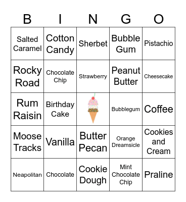 Ice Cream Bingo! Bingo Card