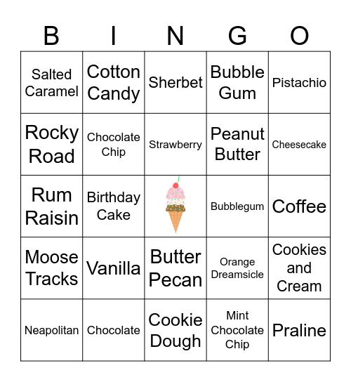 Ice Cream Bingo! Bingo Card
