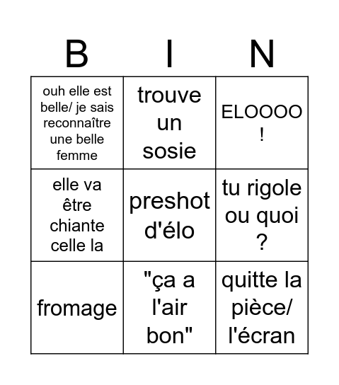 Bingo Pierre Bingo Card