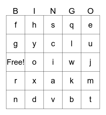 Letters Bingo Card