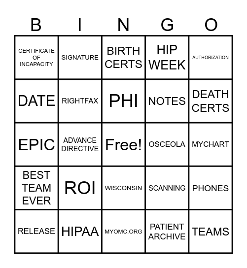 MED REC BINGO! Bingo Card