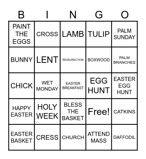 EASTER Bingo Card