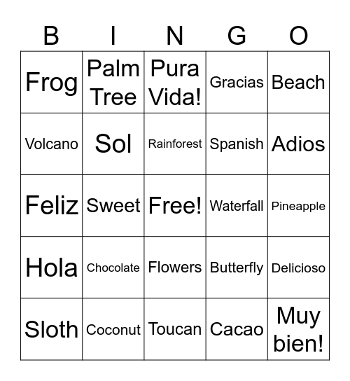 Spanish Bingo Card