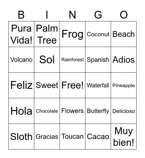 Spanish Bingo Card
