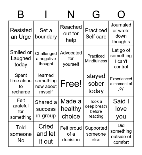 Therapy Bingo Card