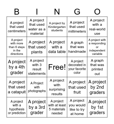 Southern Oak Science Fair Bingo Card