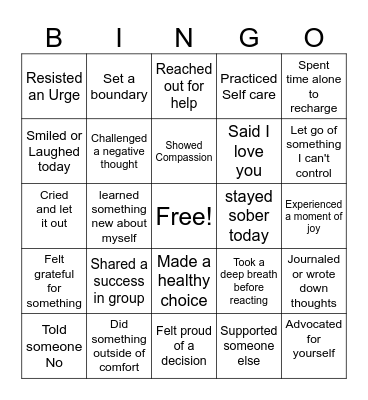 Therapy Bingo Card