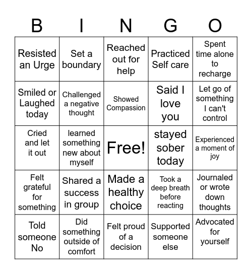 Therapy Bingo Card