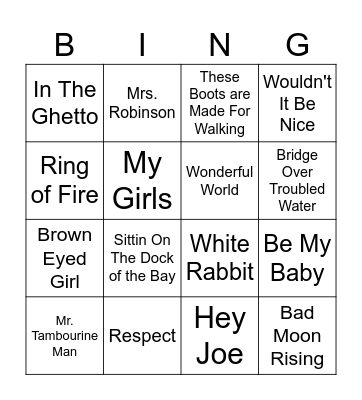 1960s Bingo Card