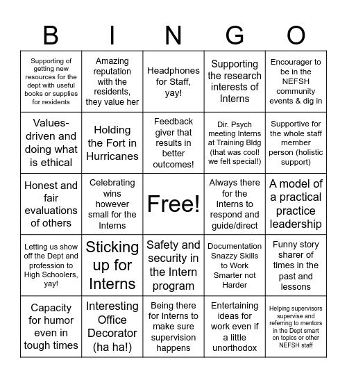 25 Intern Reasons Dr. Granger Rocks Bingo Card