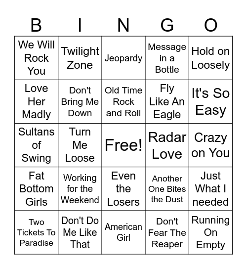 Classic 70s-80s Part 1 Bingo Card